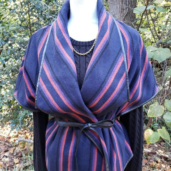 BB DAKOTA Point Blanket Striped Vest Vegan Leather Tie Waist Size Small - Picture 8 of 10